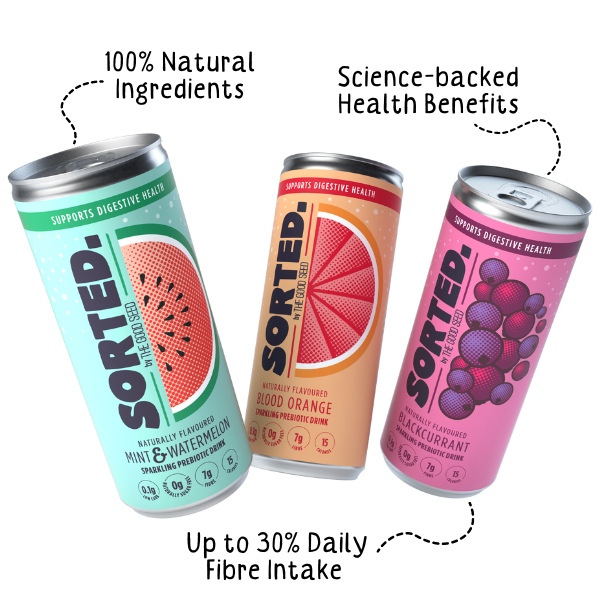 Sorted healthy soft drinks with prebiotic fibre
