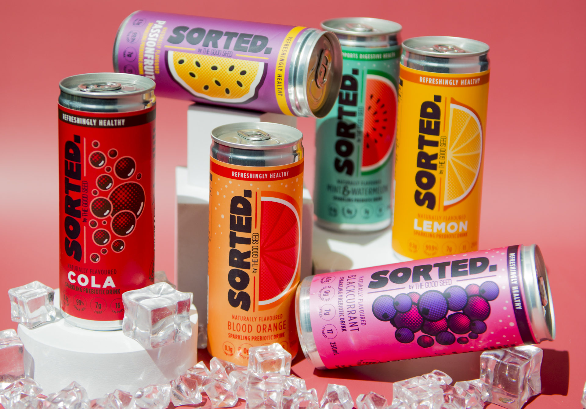 sorted drinks - mixed cans - sugar-free prebiotic soft drink for better gut health