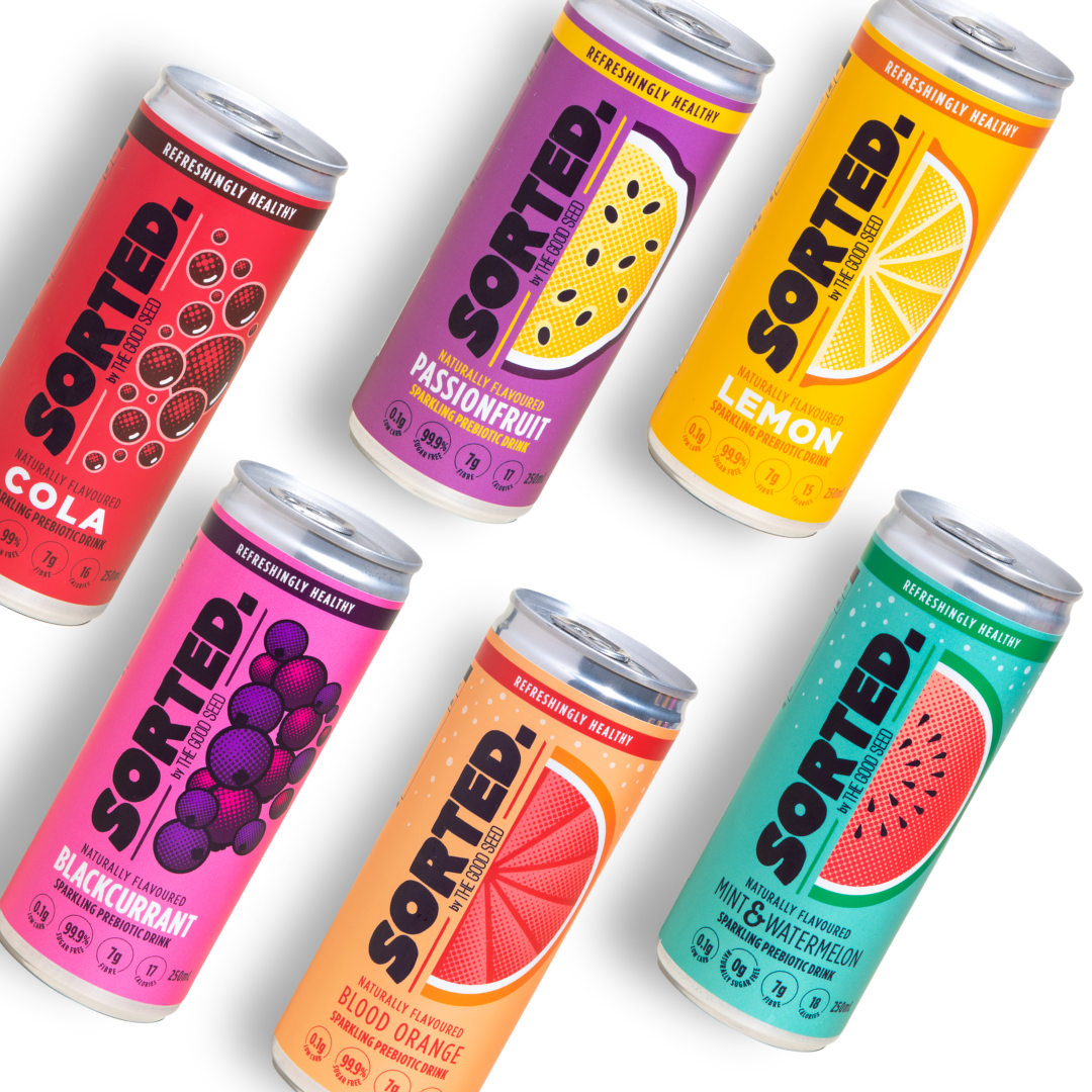 sorted drinks - mixed case - sugar-free prebiotic soft drink for better gut health