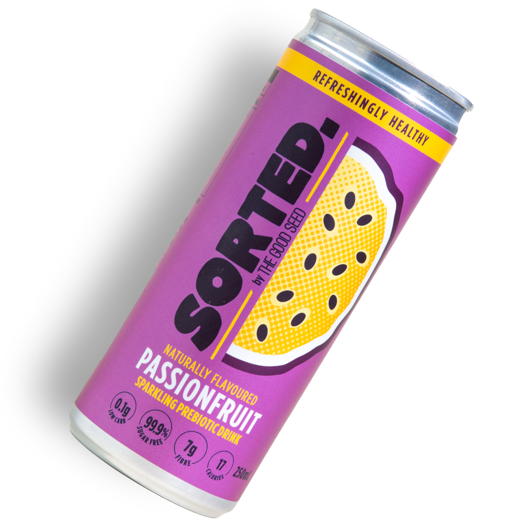 sorted drinks - passionfruit - sugar-free prebiotic soft drink for better gut health